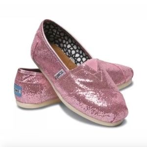 Toms Classic Women's Rose Pink Glitter Flats